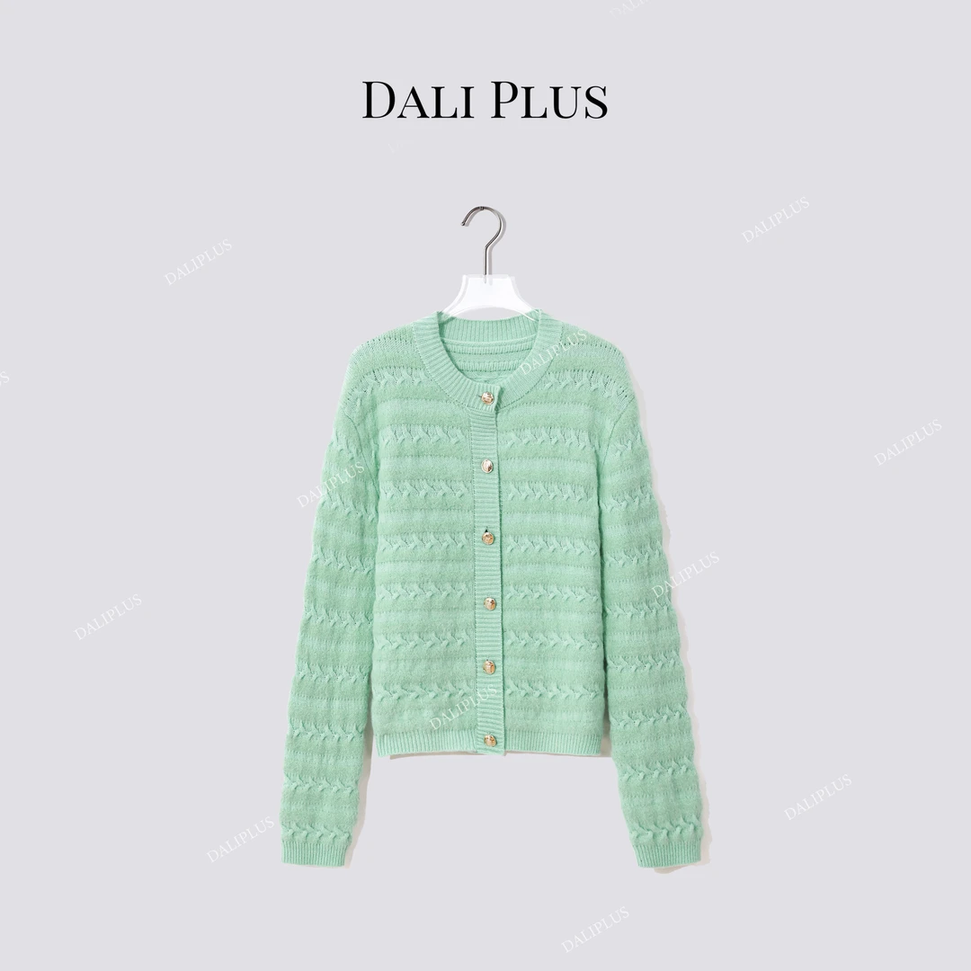 DALI PLUS“苏力羊驼毛绵羊毛”蒂芙尼绿长袖针织衫-D5CH5133