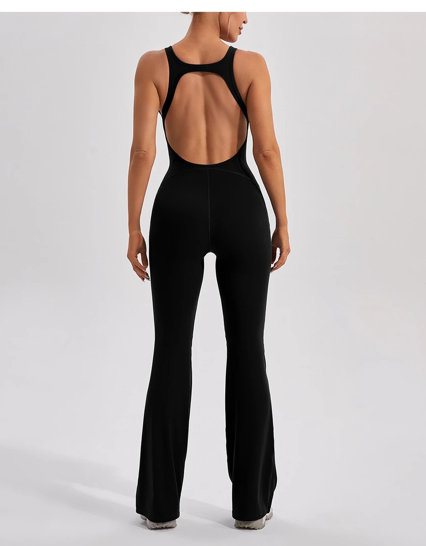 fluide露背连体喇叭裤健身瑜伽普拉提提臀收腹时尚百搭高弹带胸垫