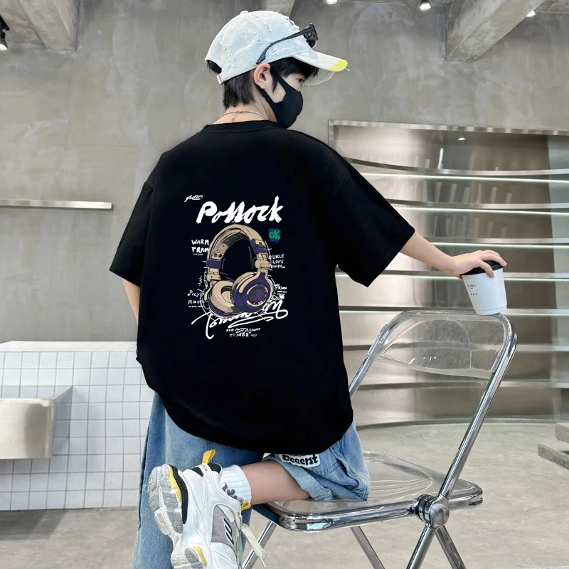 纯棉男童短袖T恤中大童夏季款男孩街头痞帅风超好看儿童上衣潮牌t