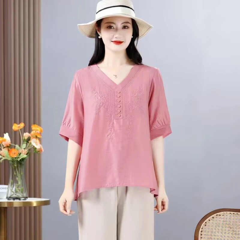 2025新款衬衫领套头衬衫宽松洋气中袖高端上衣百搭休闲时尚显瘦