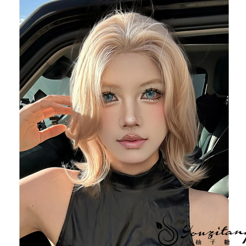 卅爻专属-【 机械战警】假发女小额蕾丝短卷外翻假发中分日常全头
