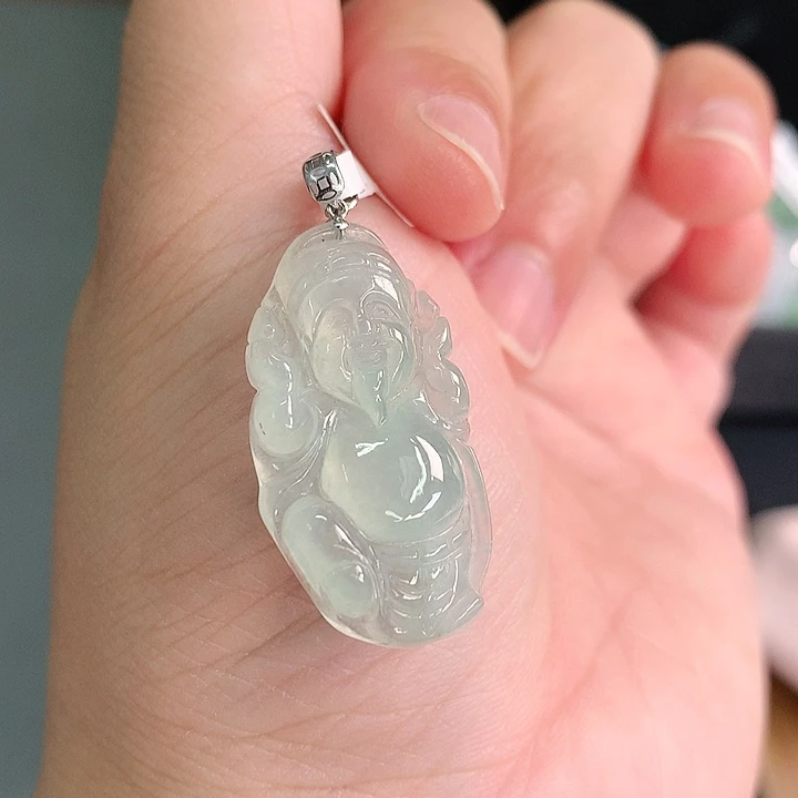 翡翠18K金镶嵌颈饰冰晴财神爷30-16-5