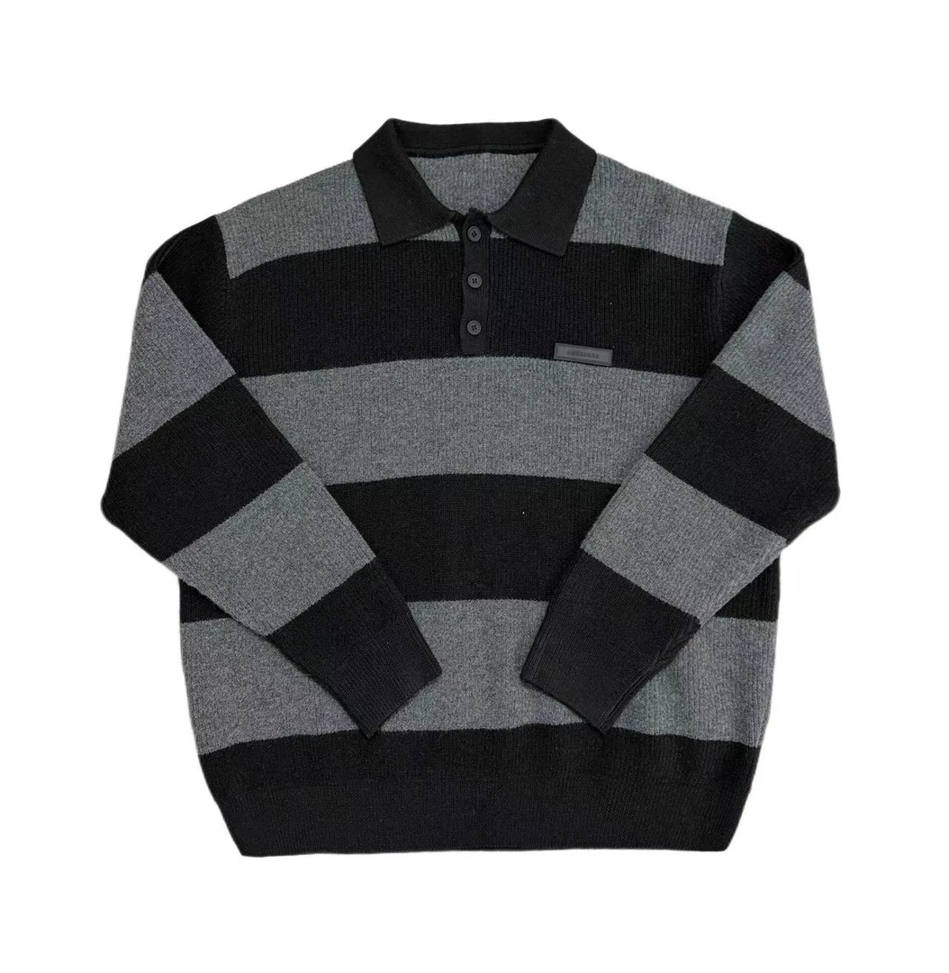 [MQ]黑灰硅胶logo潮流针织羊毛翻领儿童毛衣（暖暖冬日）