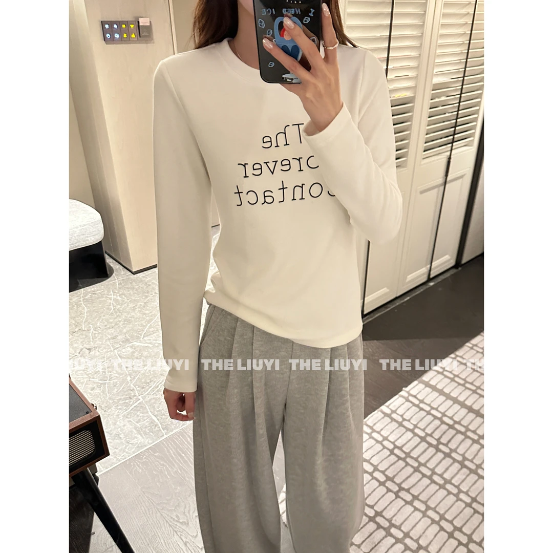 【LIUYI】牛乳T~秋冬双面绒保暖圆领百搭字母T恤51086