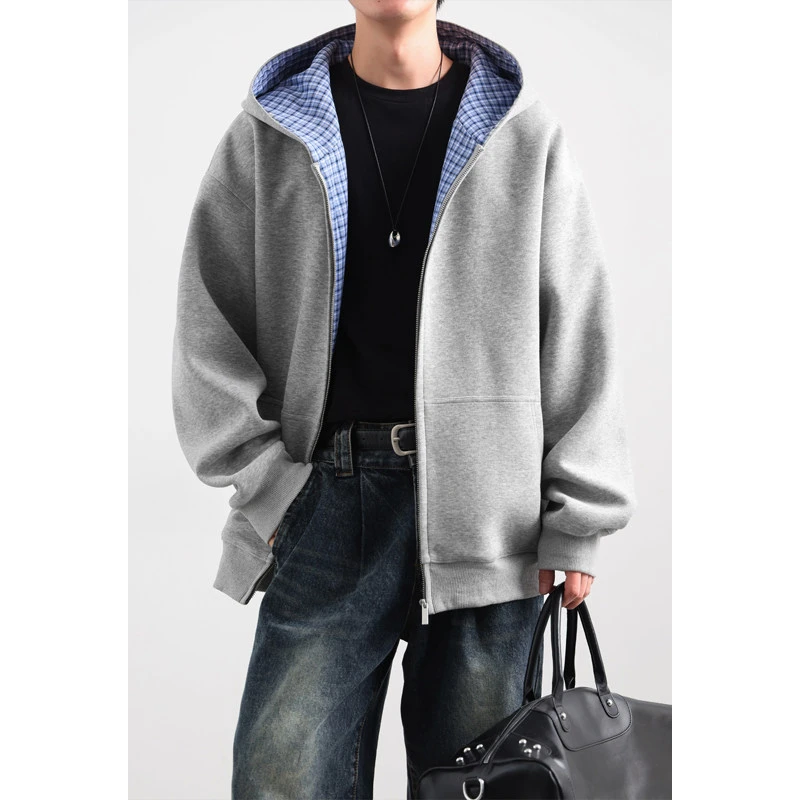 重磅开衫连帽卫衣男秋冬2025新款拉链上衣硬挺廓形学生情侣外