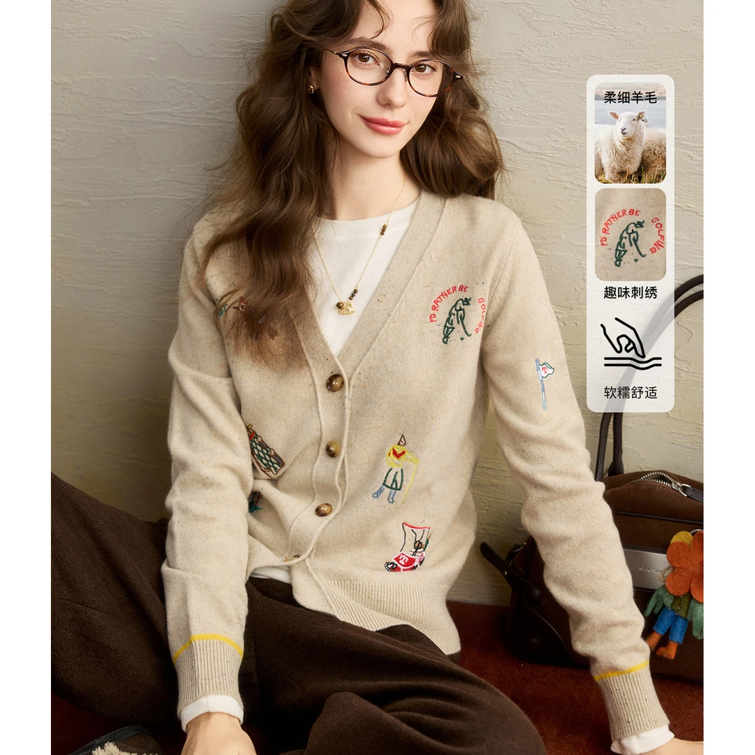 【绘谱艺术家】早春 高比例绵羊毛 经典彩色刺绣针织开衫FX4ZS1752