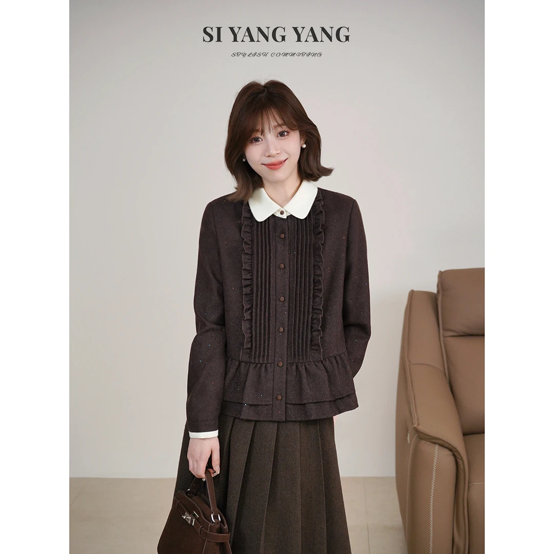 斯洋洋SIYANG新款冬季女装羊毛混纺彩色亮片减龄上衣SY512A005SYY