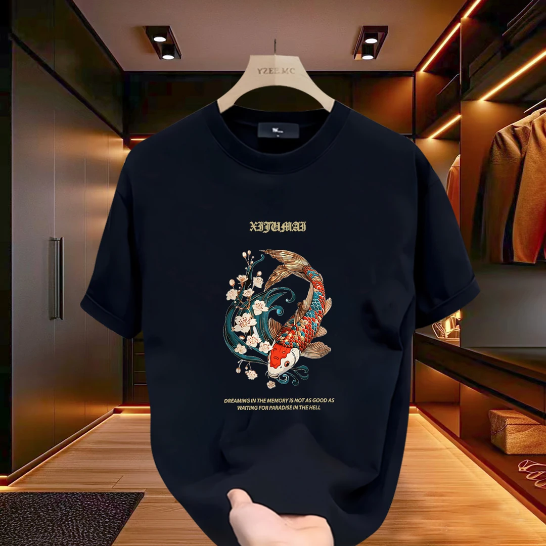 特大码300斤宽松印花休闲百搭半袖2025夏季潮流男短袖T恤纯棉上衣