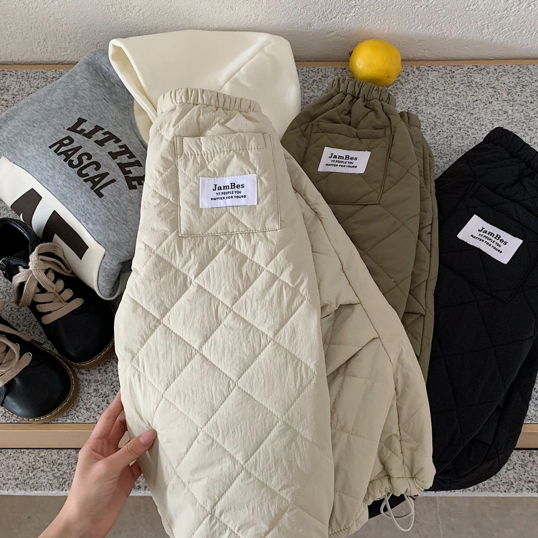 儿童加厚棉裤2025秋冬男童菱格绗线宽松休闲裤宝宝小童保暖长裤