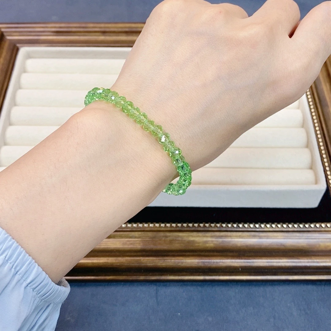 非金属仿水晶手链 752绿色6MM扁晶水晶手串手链女款饰品小众饰品