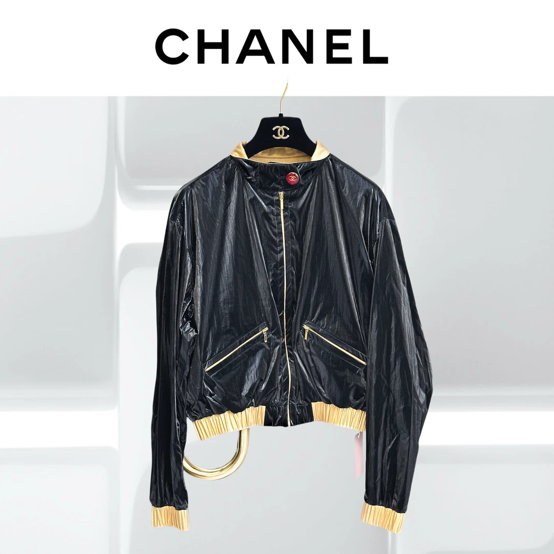 99新 Chanel/香奈儿 38码23C黑色金边短款拉链外套