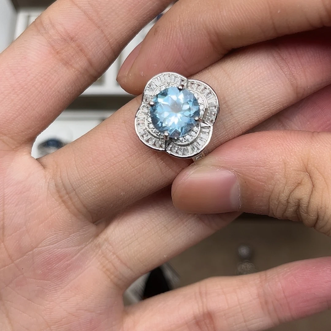 托帕石戒指银S925镶嵌