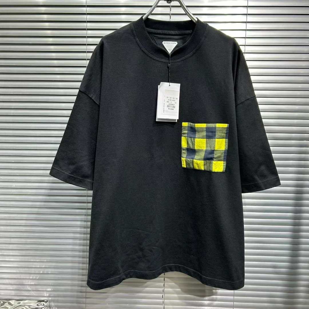 未使用 BOTTEGA VENETA/葆蝶家 25胸前黄色格纹口袋宽松短袖