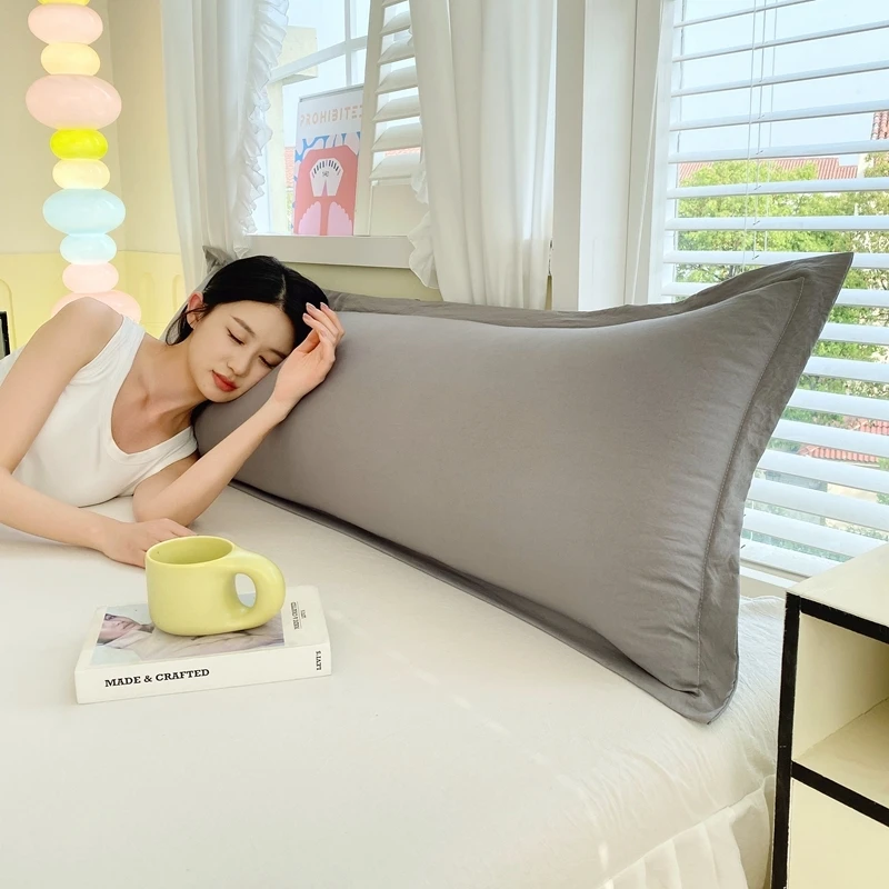 纯色水洗云朵棉长枕套新款简约风1.8m情侣亲子双人长枕用枕芯套