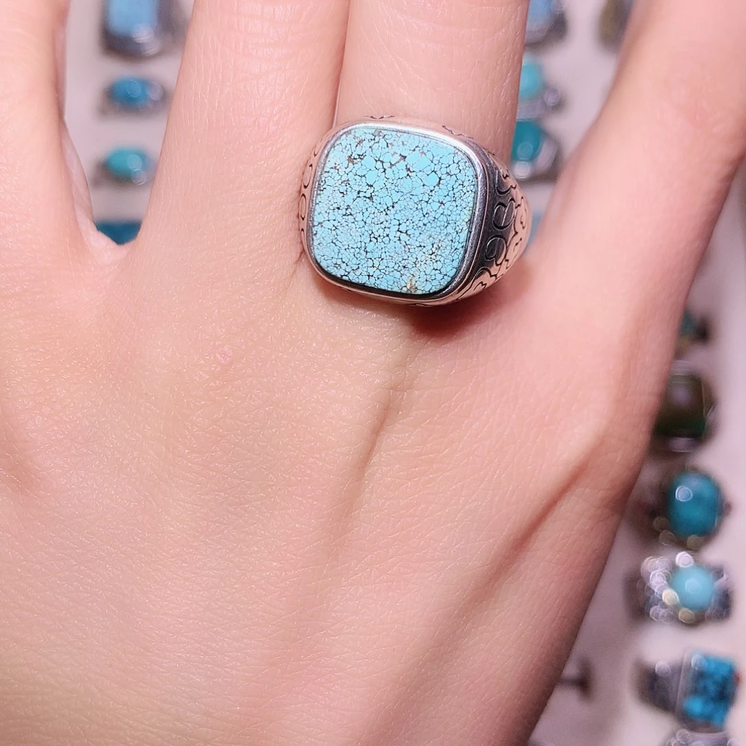 绿松石银S925镶嵌戒指