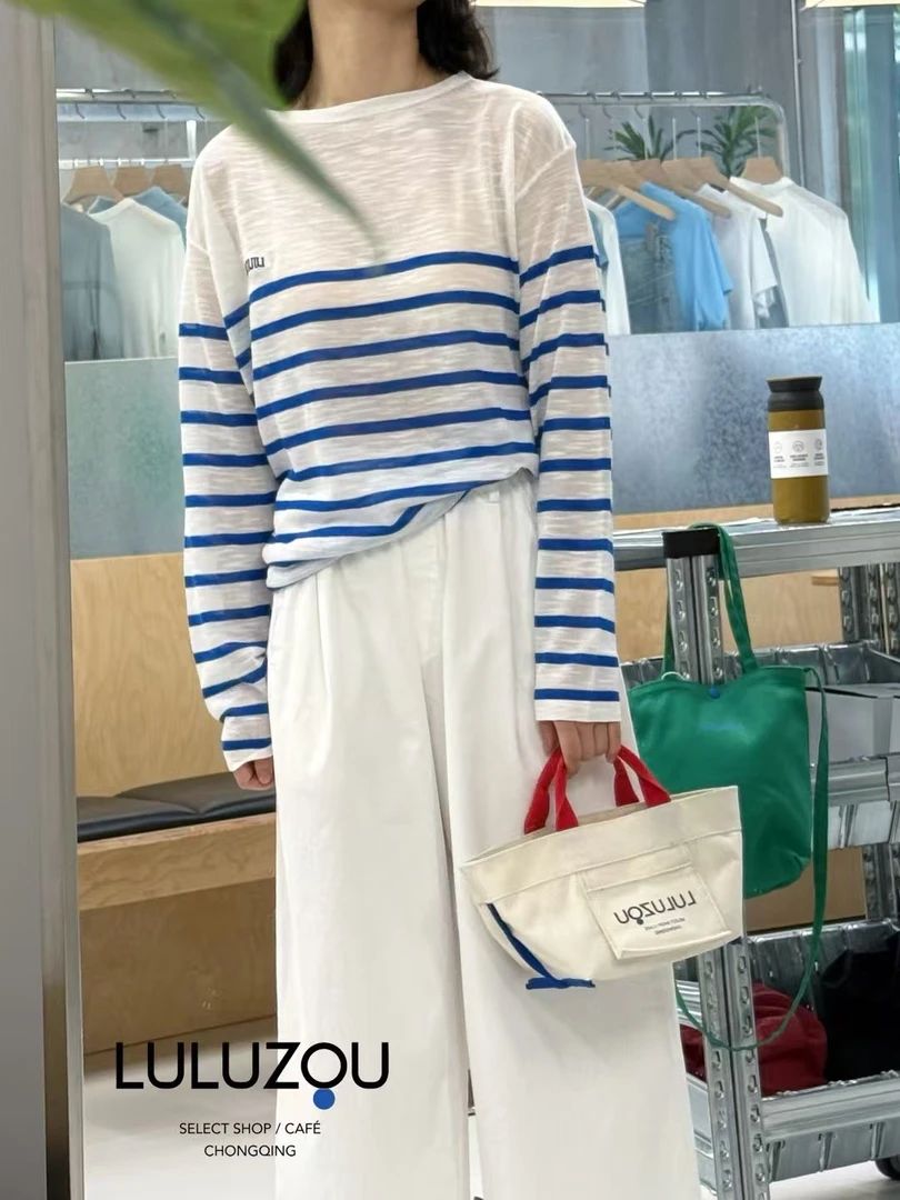 亚麻条纹长袖针织衫（10559）