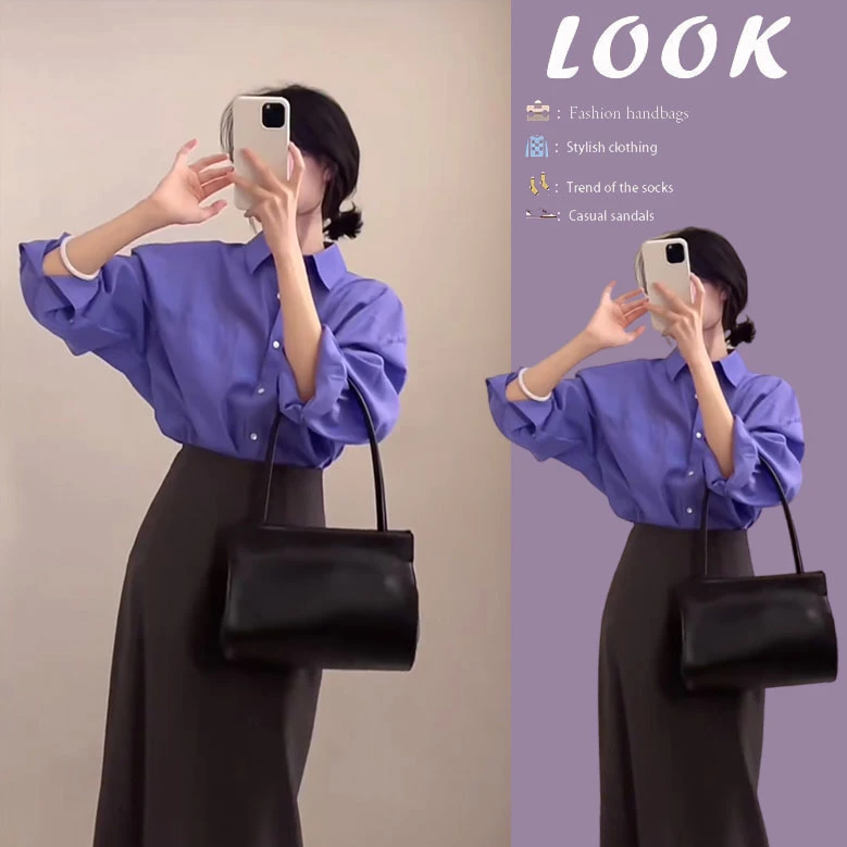 今年流行穿搭一整套2025新款韩系高级感长袖衬衫高腰半身裙两件套