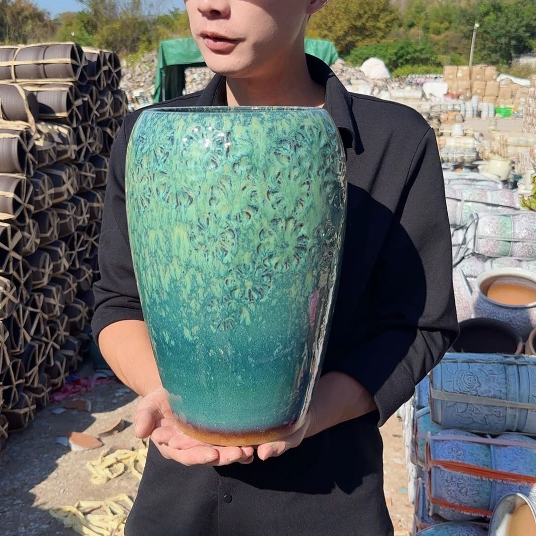 紫砂花盆口16高33（一个雏菊雪花绿