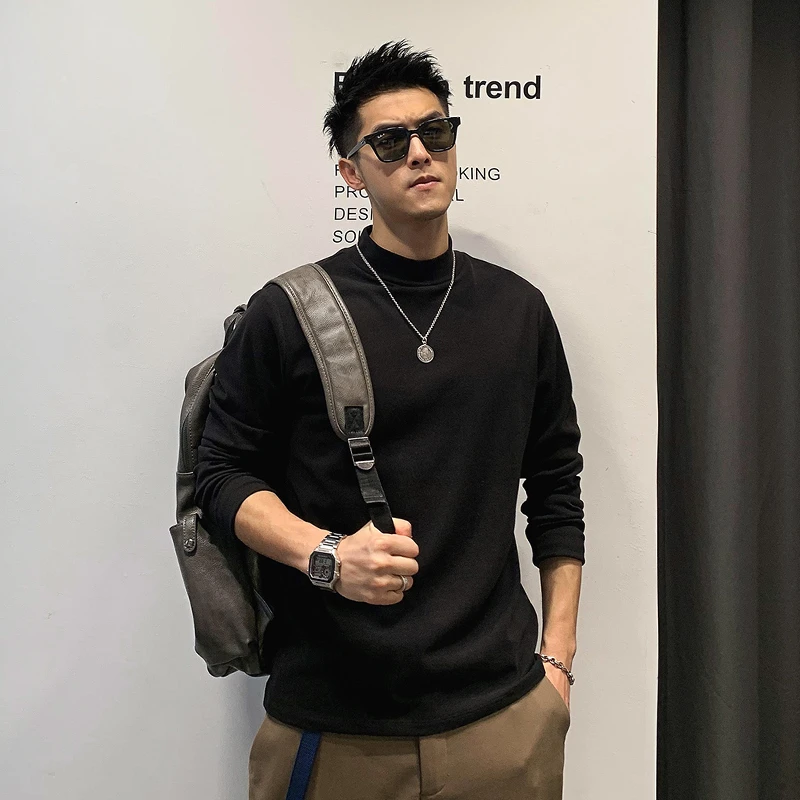 双面德绒卫衣保暖内衣t恤修身打底衫帅气套头内搭T恤打底男士