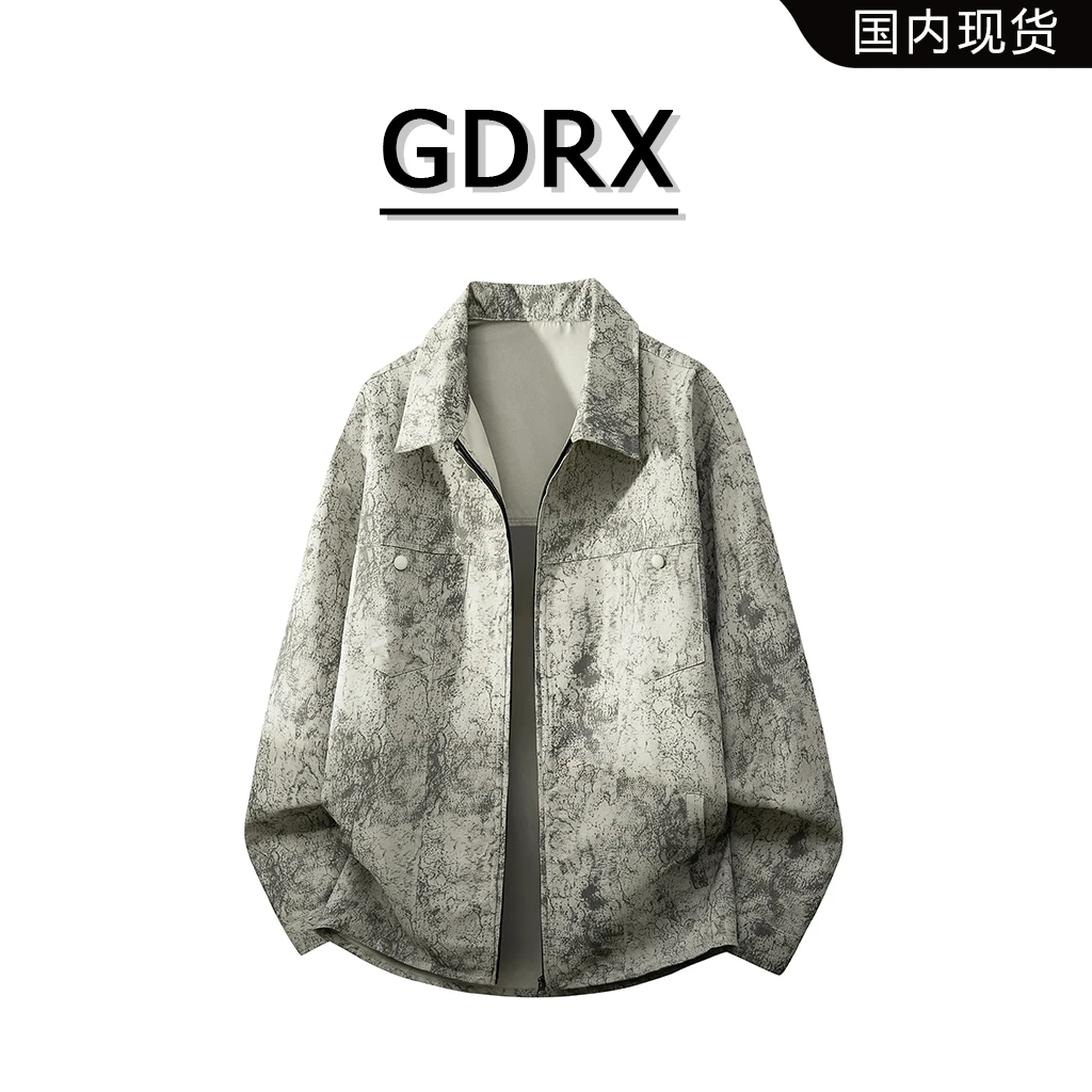 GDRX扎染翻领长袖衬衫男秋季时尚休闲潮流外套轻奢痞帅男生衣服