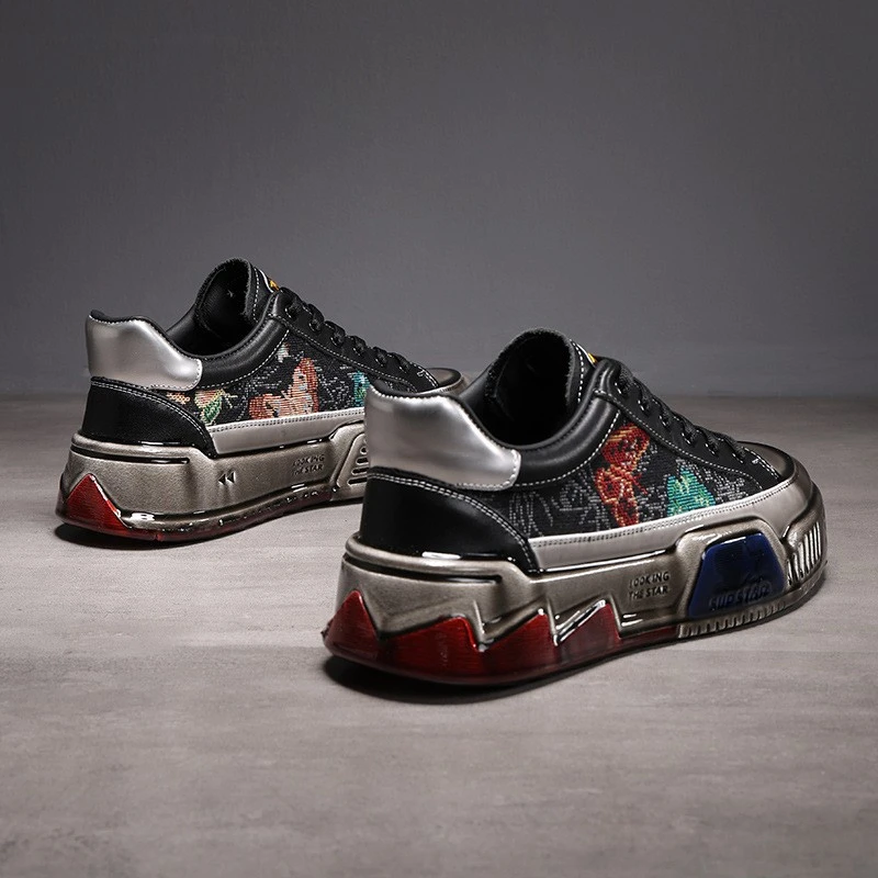 高端品质秋季新款潮牌淋胶男鞋厚底增高板鞋时尚透气舒适潮鞋