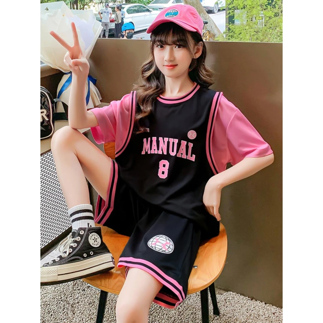 女童速干衣套装夏季运动服短裤两件套宽松透气篮球衣新款儿童装薄