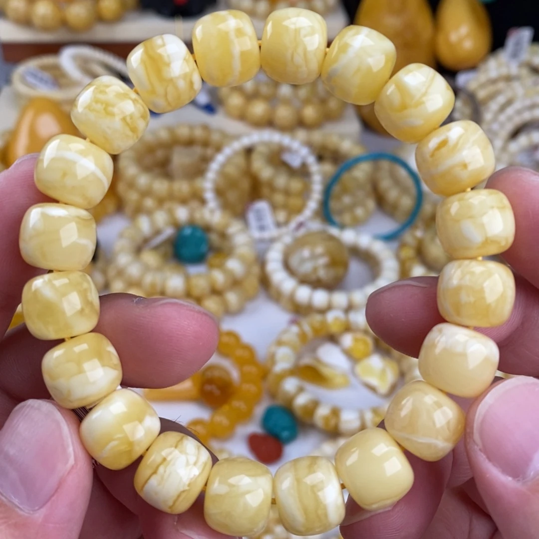 未镶嵌蜜蜡手链瓷白虎皮纹12.3mm