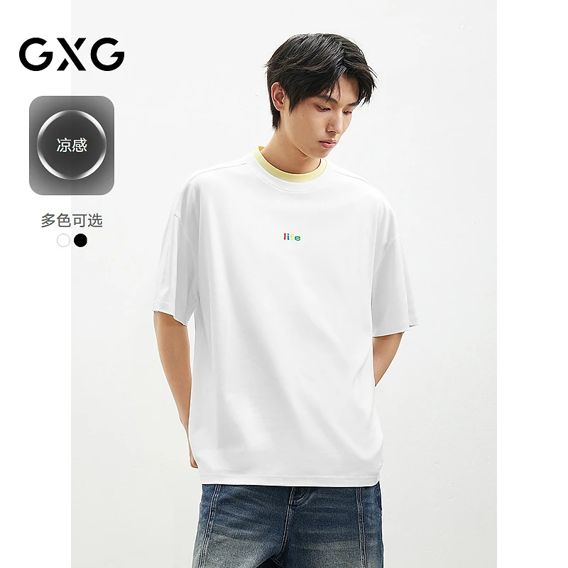 2025春夏新品GXG男士短袖经典圆领刺绣纯棉男士短袖#G25D442056