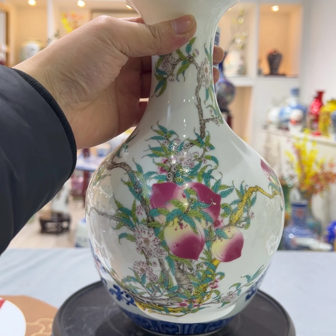 摆件陶22cm九桃图赏瓶