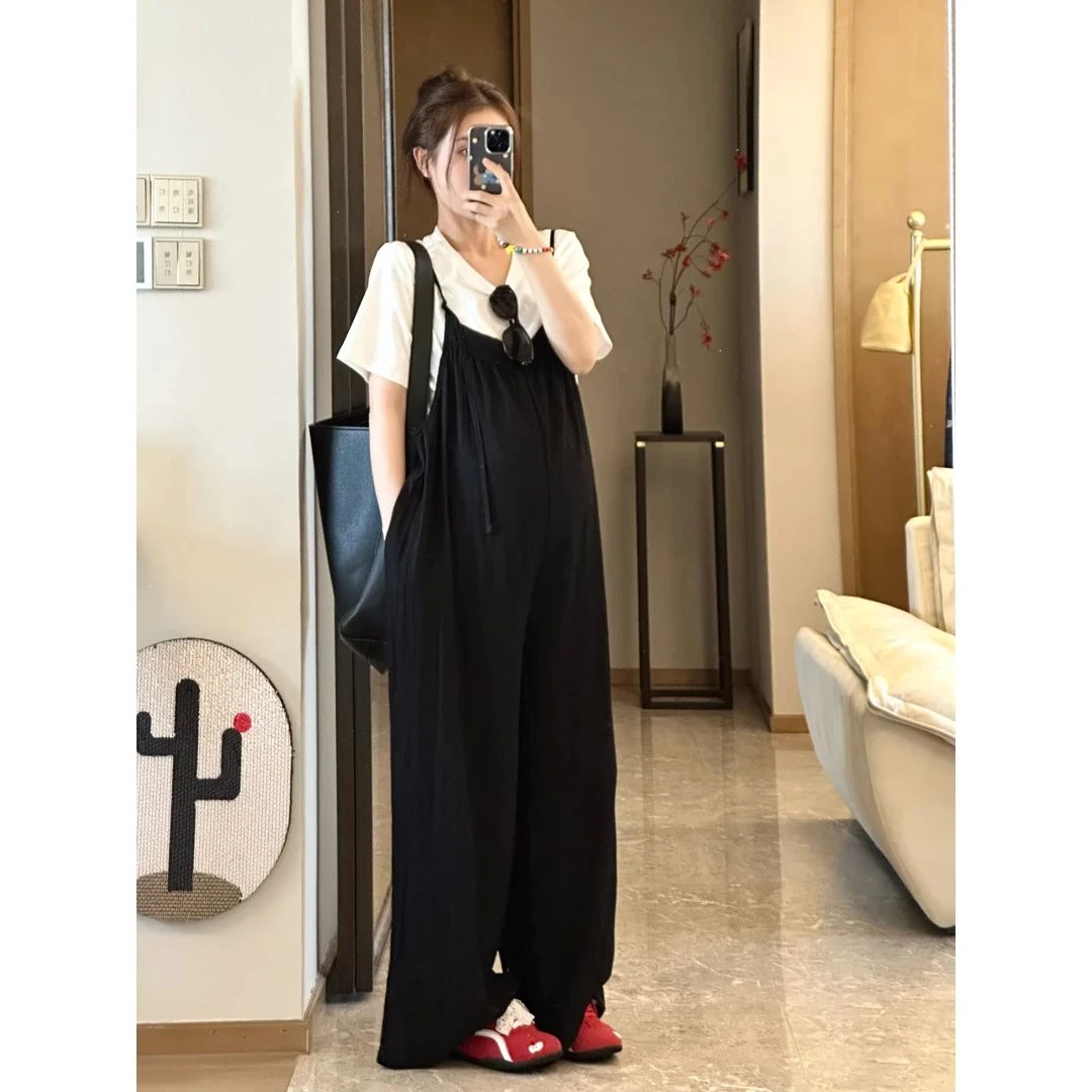 时髦孕妇装2025春夏新款宽松休闲短袖上衣时尚减龄孕妇背带裤套装