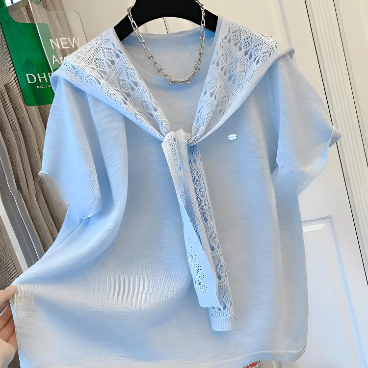 蓝语大码披肩两件套设计感t恤洋气衣服女夏季百搭宽松显瘦上衣潮