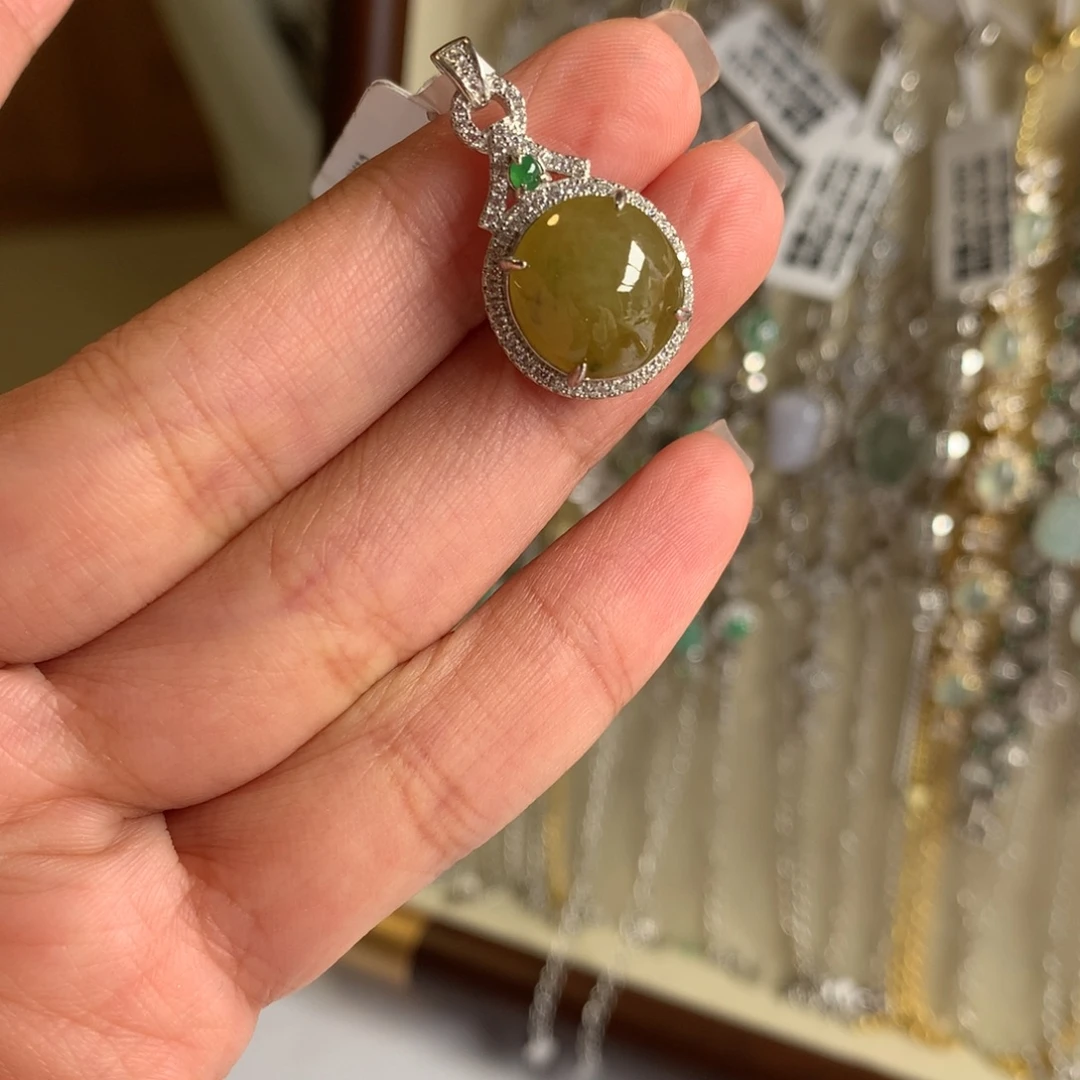 翡翠银S925镶嵌戒指吊坠