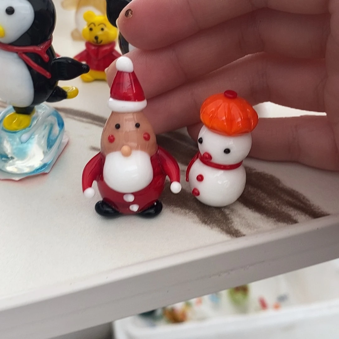 琉璃手工艺品雪人圣诞老人1对