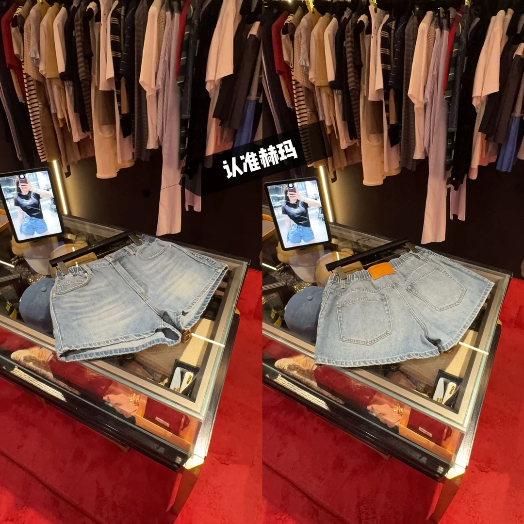 认准赫玛 SS25 Wa压纹logo松紧腰水洗牛仔短裤#皮牌#1452上新