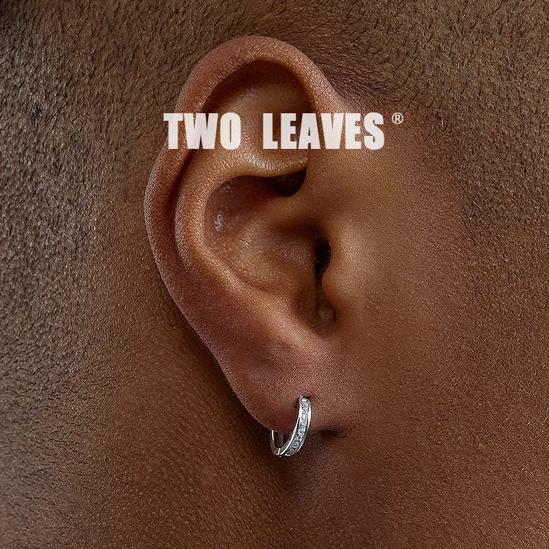 TWOLEAVES 925银耳饰 纯银单排镶钻耳环欧美潮流锆石男女百搭耳扣