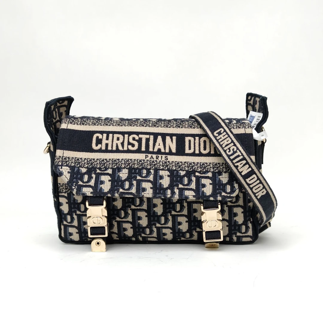 95新 DIOR/迪奥 依依· Diorcamp小号蓝色帆布邮差包62068