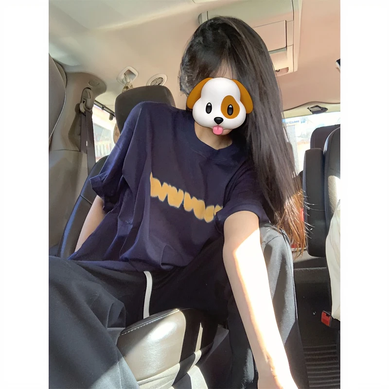 美系潮流字母T恤潮ins夏季宽松情侣潮牌oversize玫红色t恤