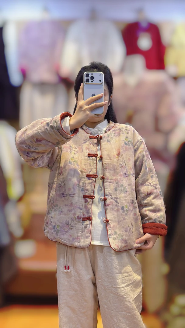 双面穿棉麻印花文艺范中式棉服（90-140斤）