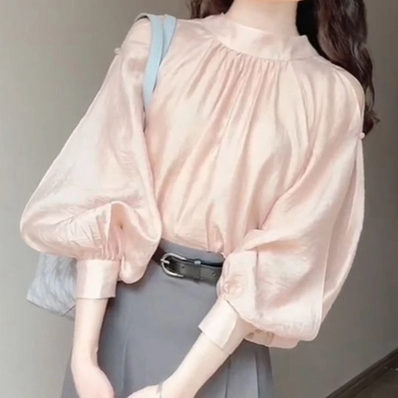 法式小香风粉色雪纺衬衫女2025春季新款高级感独特超好看露肩上衣