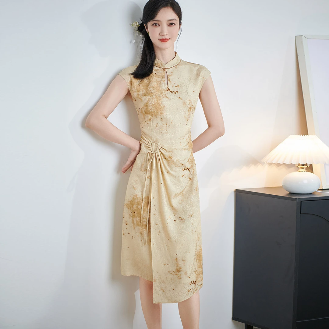 【高宥惠专属】新中式复古高级感晕染提花旗袍连衣裙5M24BL1820