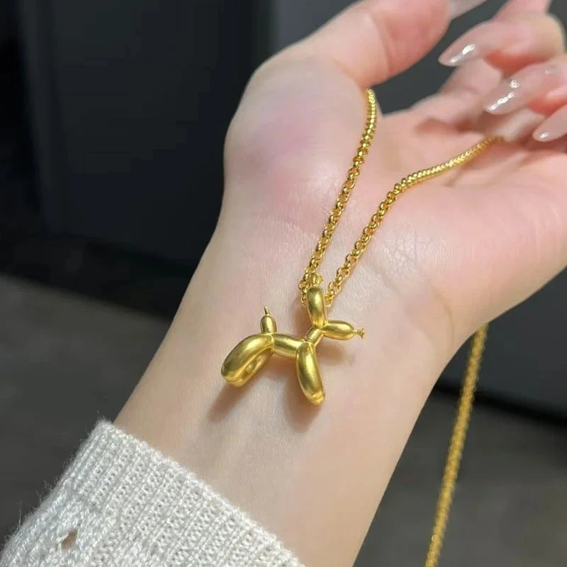 足金999气球狗吊坠男女款个性生肖狗颈链卡通萌宠金饰锁骨链礼物