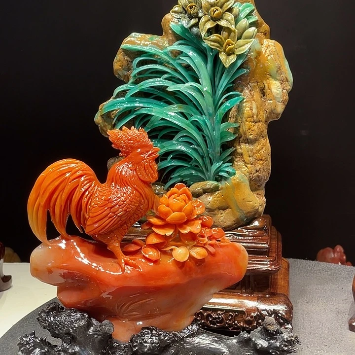 神***杨寿山石公鸡摆件兰花