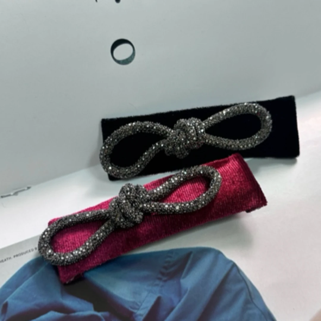 韩国复古高级感气质百搭丝绒蝴蝶结BB夹网红水钻发夹侧边夹女发卡