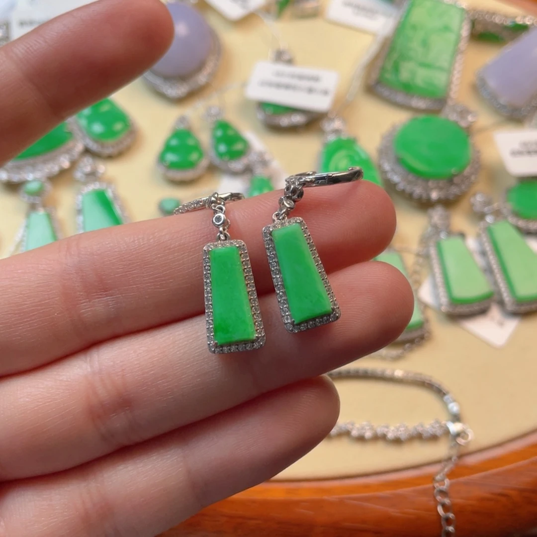 翡翠吊坠(不含链)银S925镶嵌耳坠