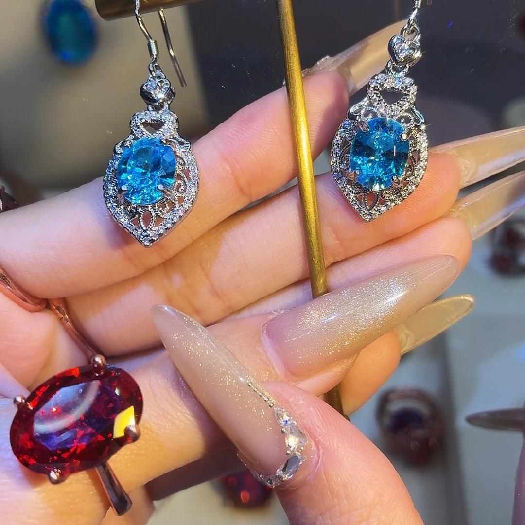 合成立方氧化锆合金蓝耳环