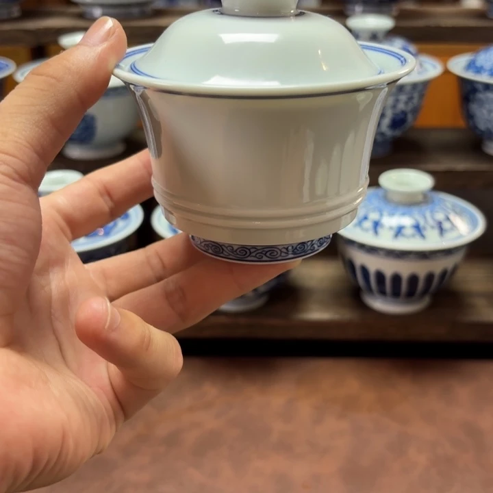 景德镇纯手工手绘大马蹄盖碗