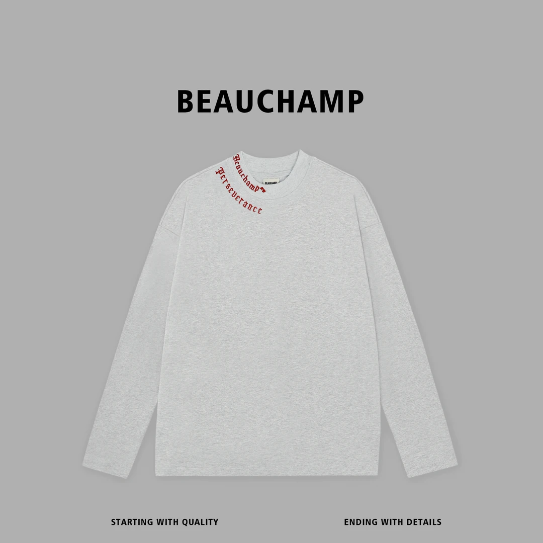 Beau champ品牌 秋季设计感领口字母刺绣宽松休闲长袖T恤 9025#