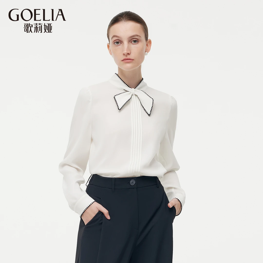 【商场同款新品】歌莉娅春醋酸绣花领结衬衣欧若智性风1E2L3I130