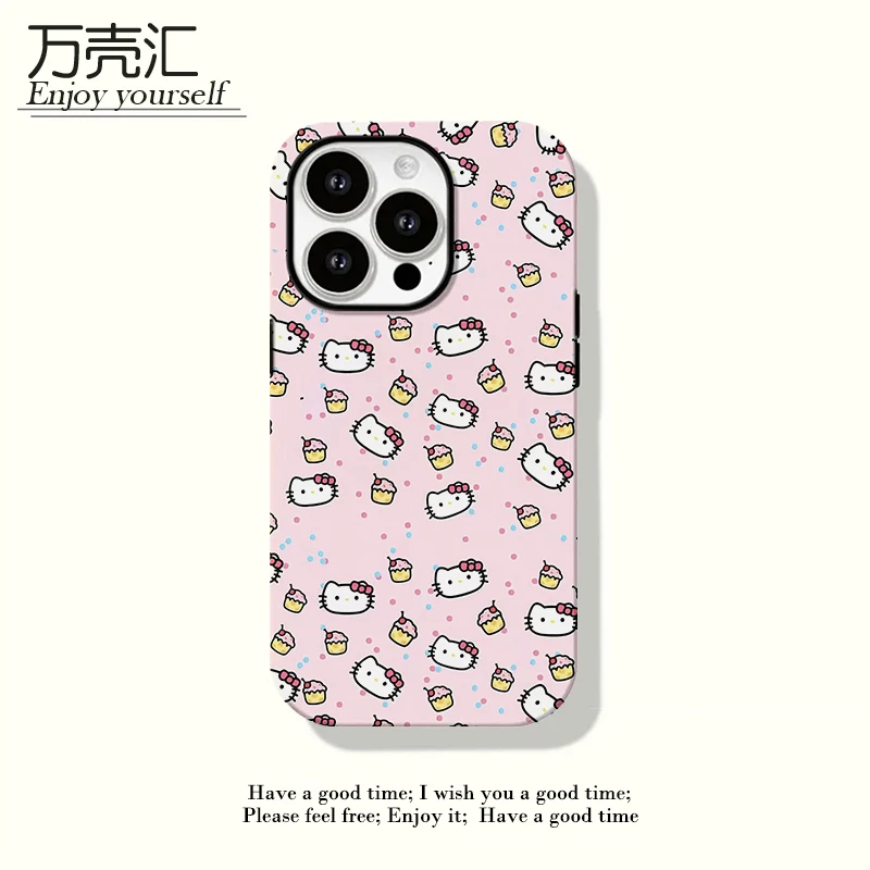 粉色满屏kt猫菲林二合一适用苹果16/15promax手机壳14/13磁吸x套