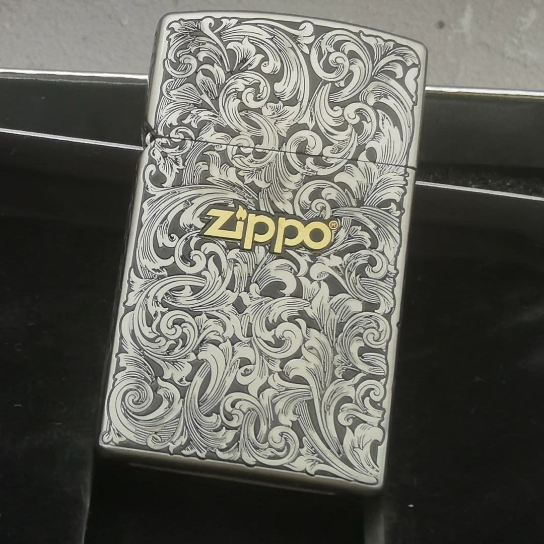 ZIPPO打火机钢机纤巧窄机铠甲小唐草标志错金银DYJ1